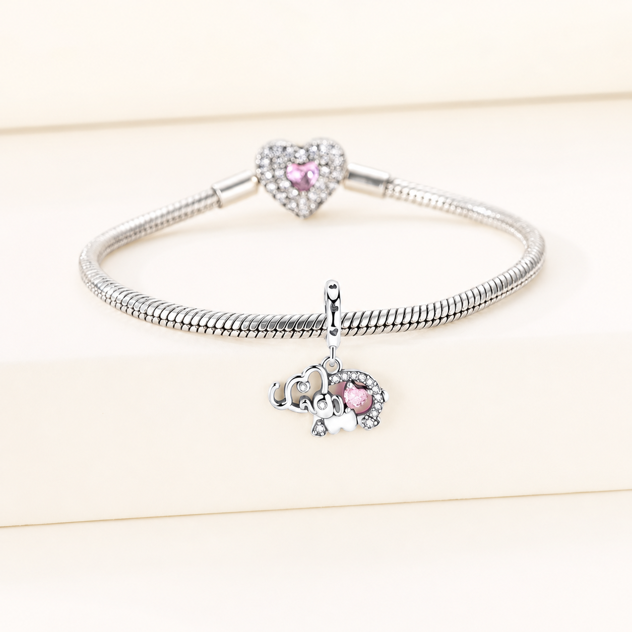 925 silver elephant charm with clear zirconia and polished finish | Asttery