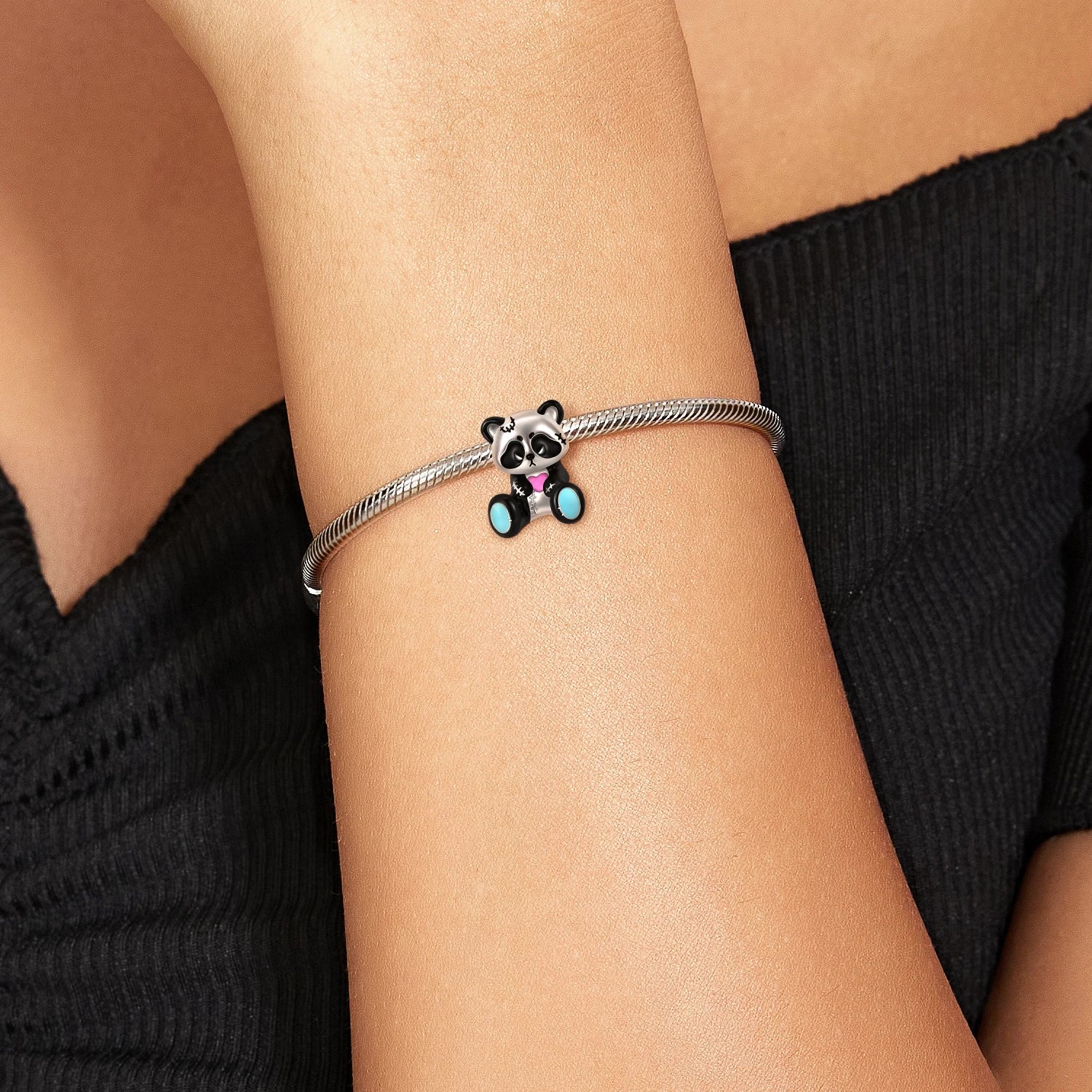 925 silver charm with blue paw pads, stitched limbs | Asttery