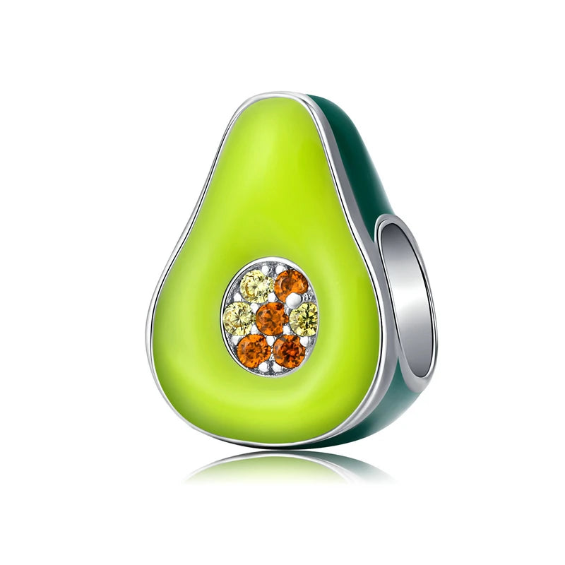 Avocado charm Verdelli in 925 sterling silver with green enamel and zirconias | Asttery