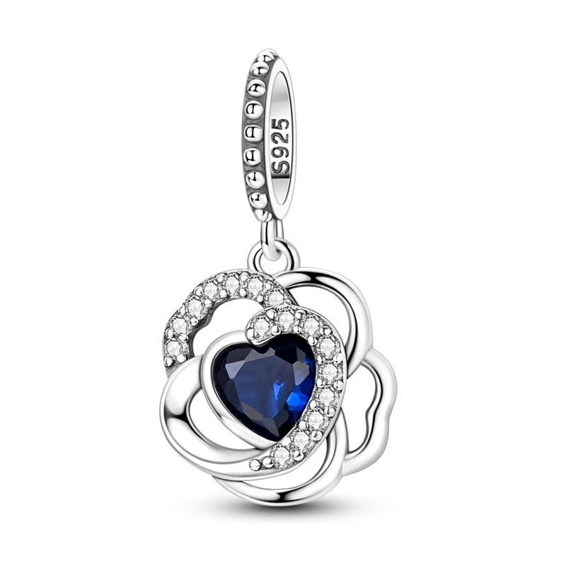 925 sterling silver blue heart dangle charm with zirconia | Asttery