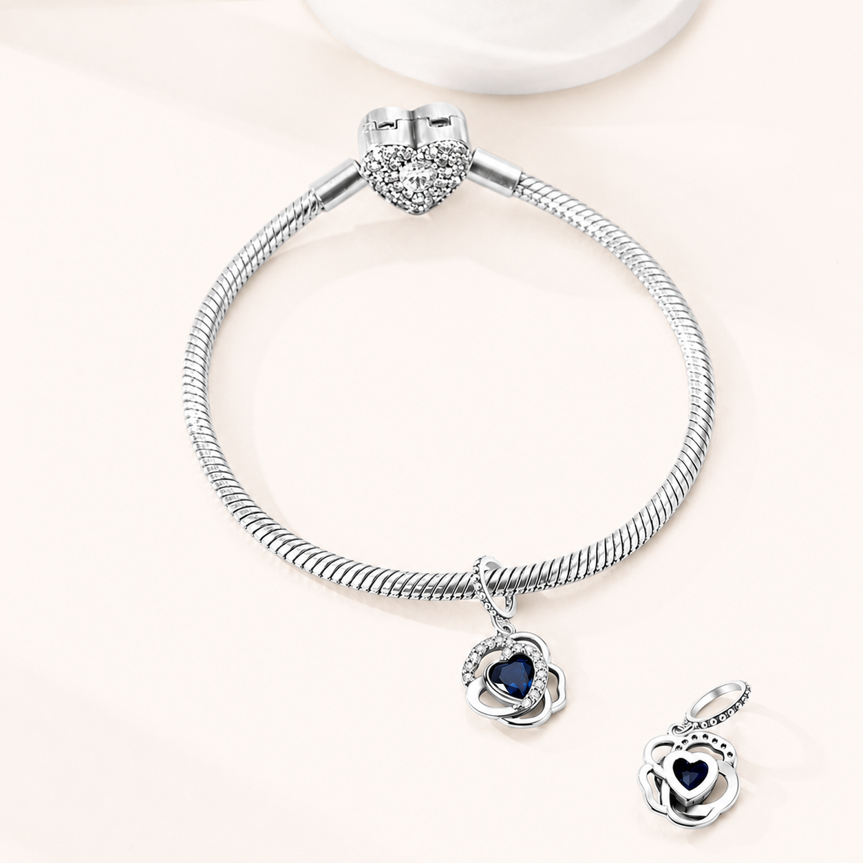 925 sterling silver blue heart dangle charm with zirconia | Azur by Asttery