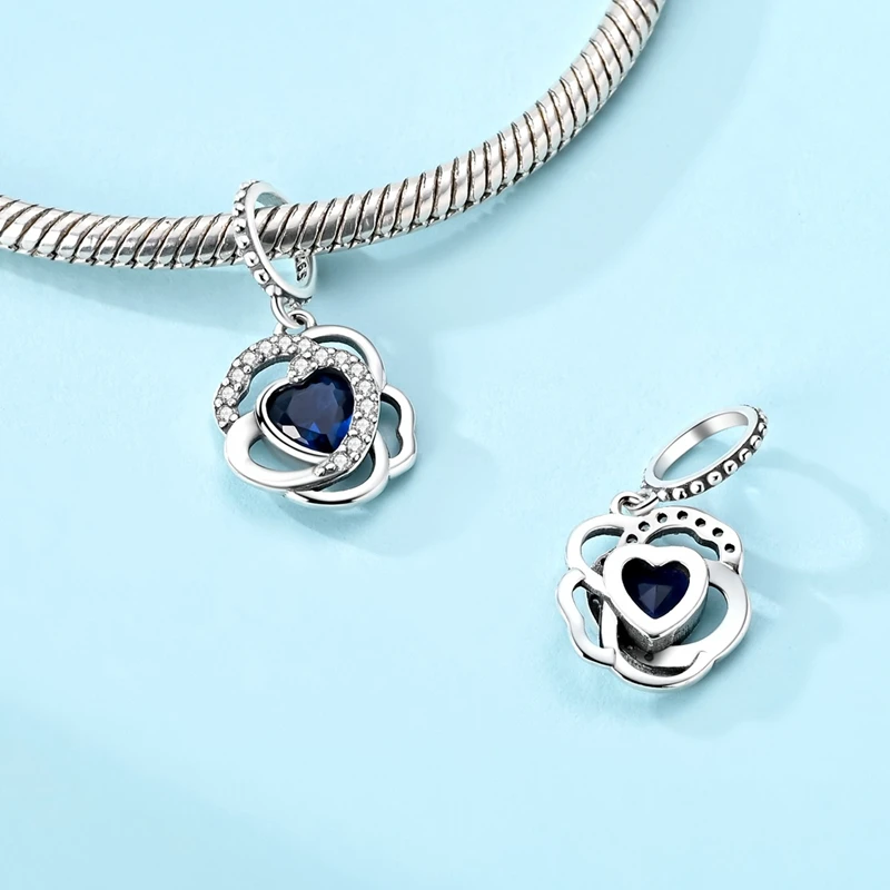 Azur heart charm styled on a silver bracelet, 925 sterling silver | Asttery