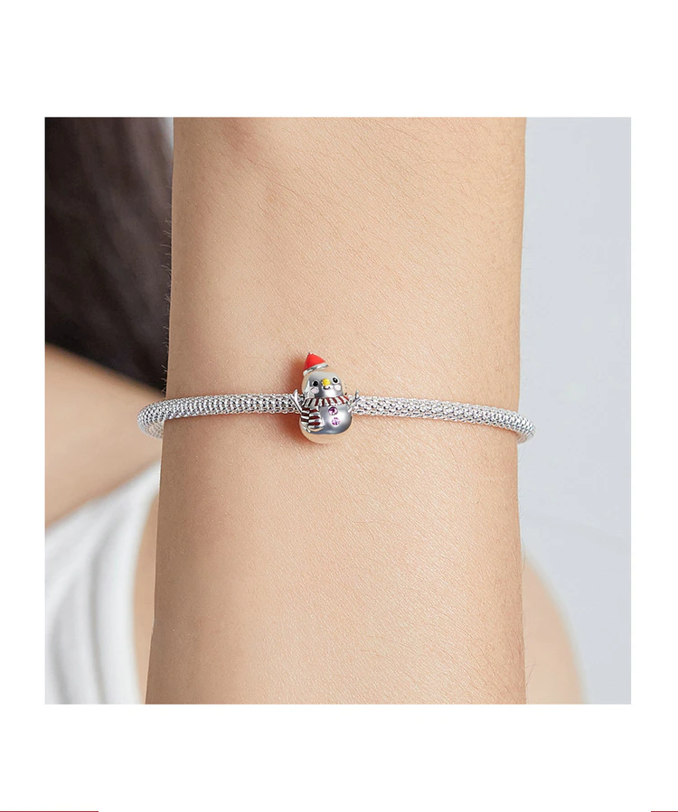 Charm Frosty in oxidised 925 silver with red hat | Asttery