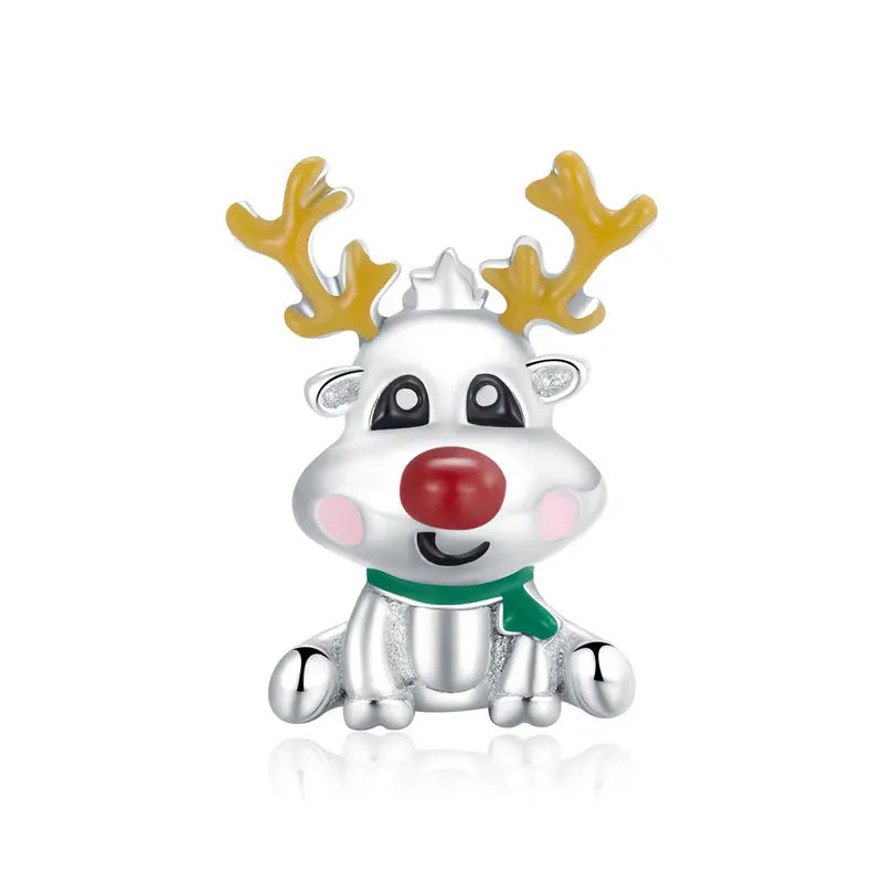 Ruvielle reindeer charm in 925 silver with festive red, green, and gold enamel | Asttery