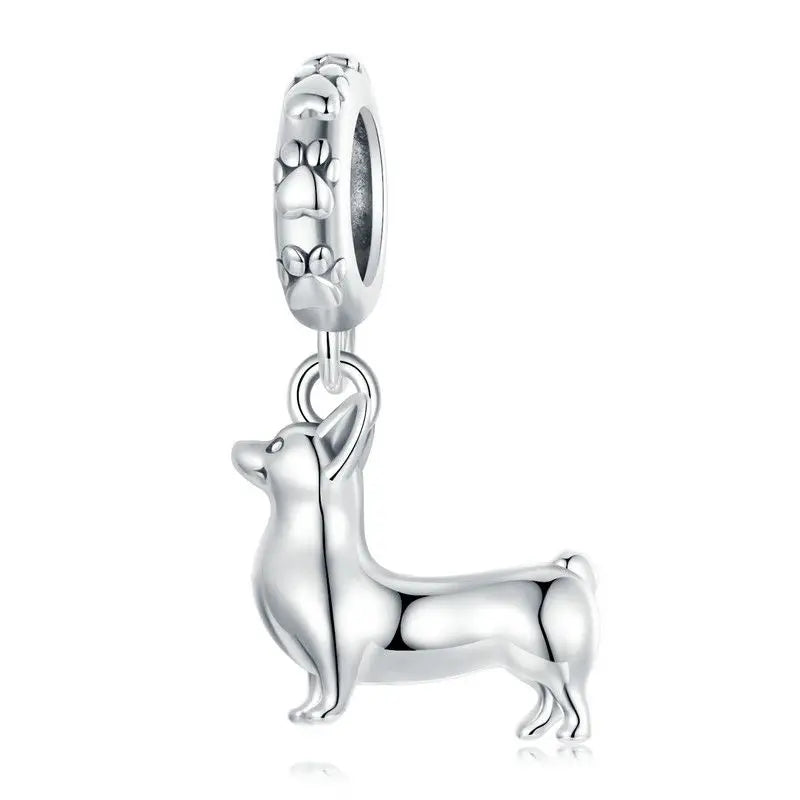 Kivian corgi charm in 925 sterling silver with engraved paw prints and sweet expressive details,  Asttery