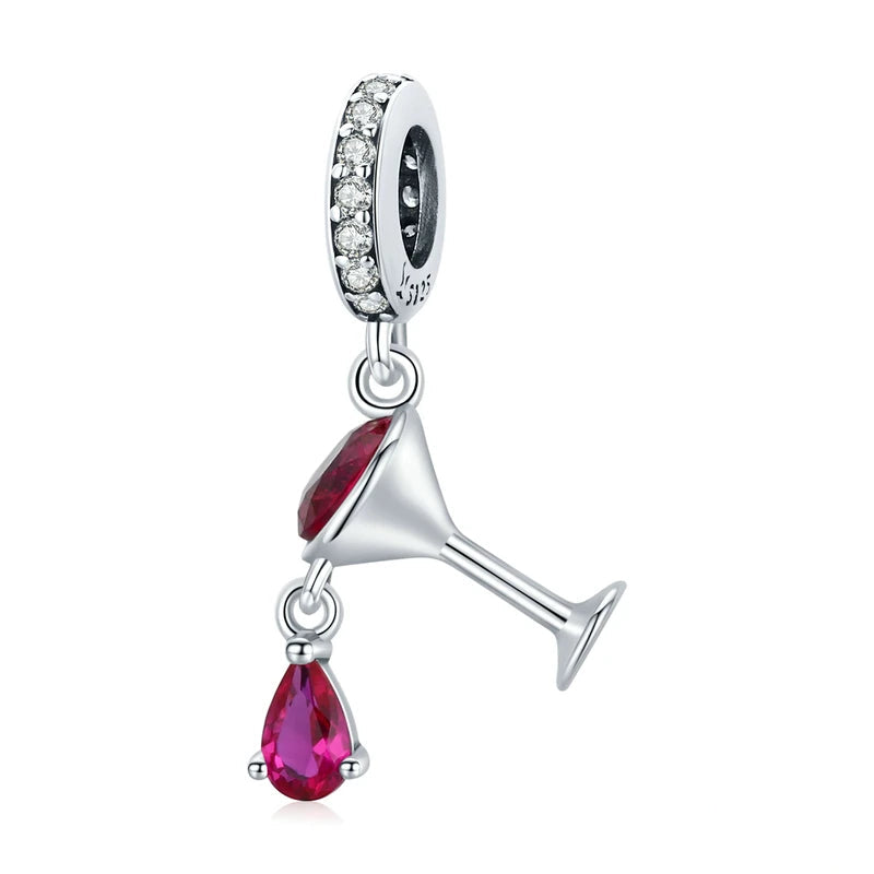 Crimelle cocktail charm in 925 sterling silver with ruby-red crystal and zirconias, Asttery