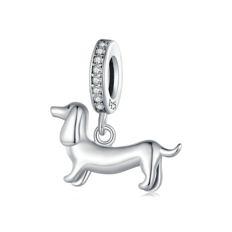 Zaflyn dachshund charm in 925 sterling silver with elongated body and polished finish, Asttery
