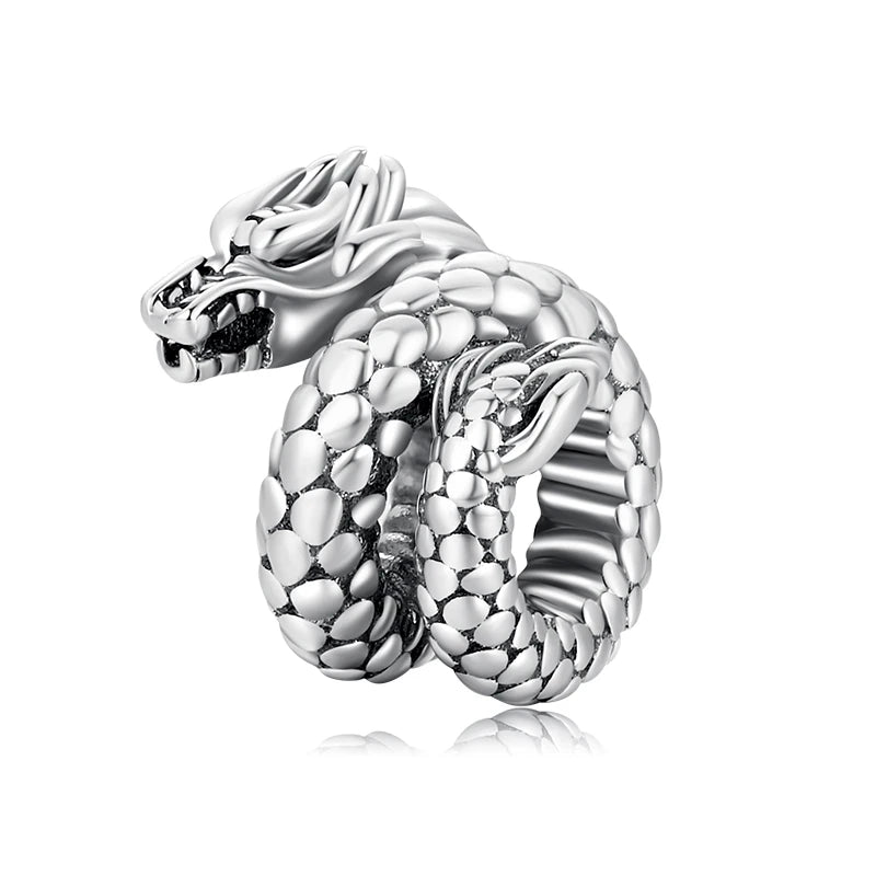 Dravik dragon charm in 925 silver with textured scales and curved design | Asttery