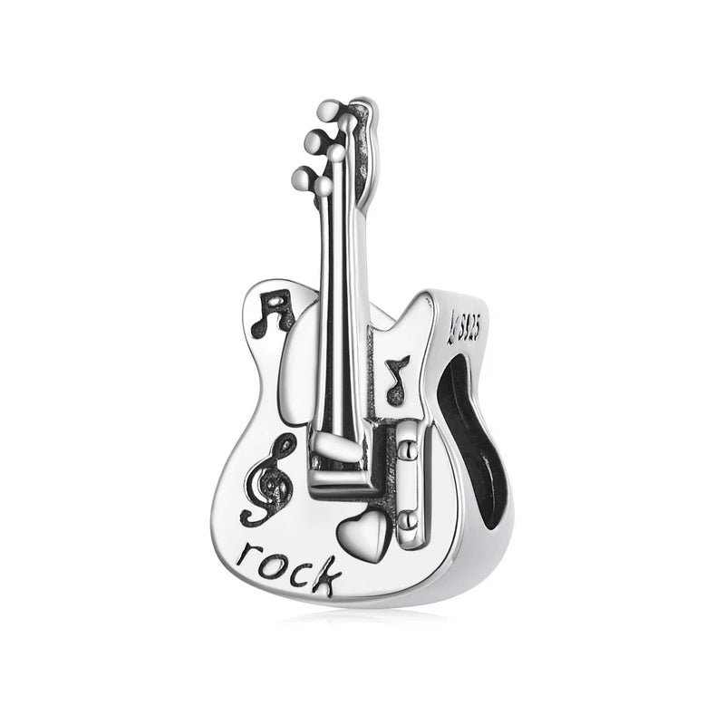Sterling silver Elettra bass charm with engraved musical notes, Asttery