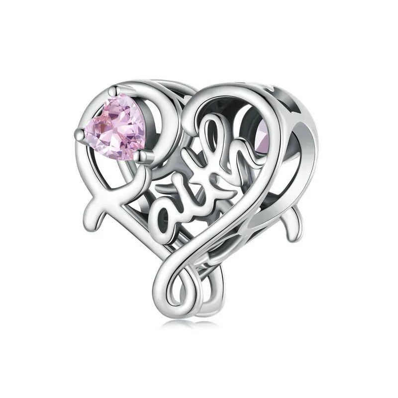 Fidara charm in 925 sterling silver with pink heart zirconia | Asttery
