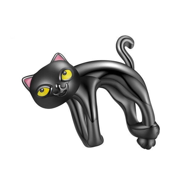 Felin Noir charm on bracelet, a symbol of freedom, mystery, and feline elegance , silver 925 , Asttery