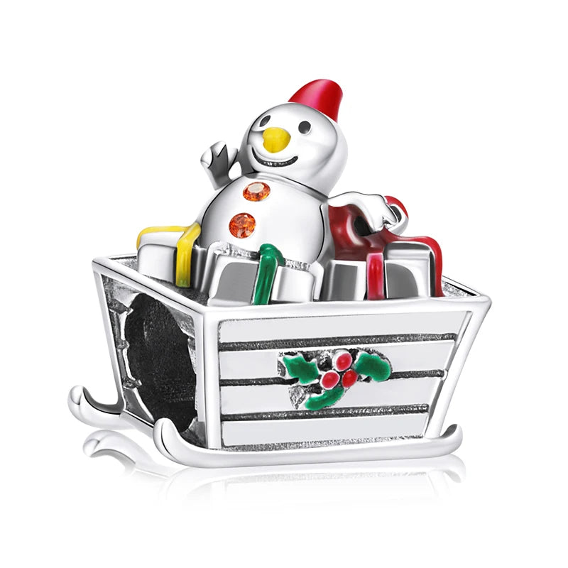 Flokim snowman charm in a sleigh with colorful enamel and 925 silver | Asttery