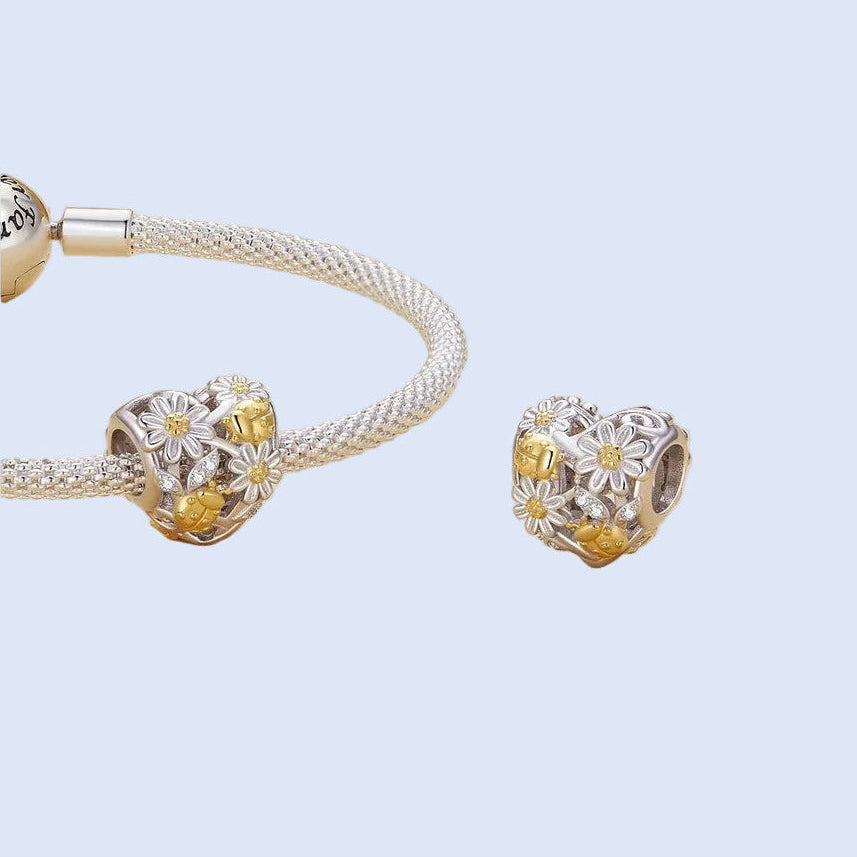 Florik heart charm bead styled on a silver bracelet, 925 silver | Asttery