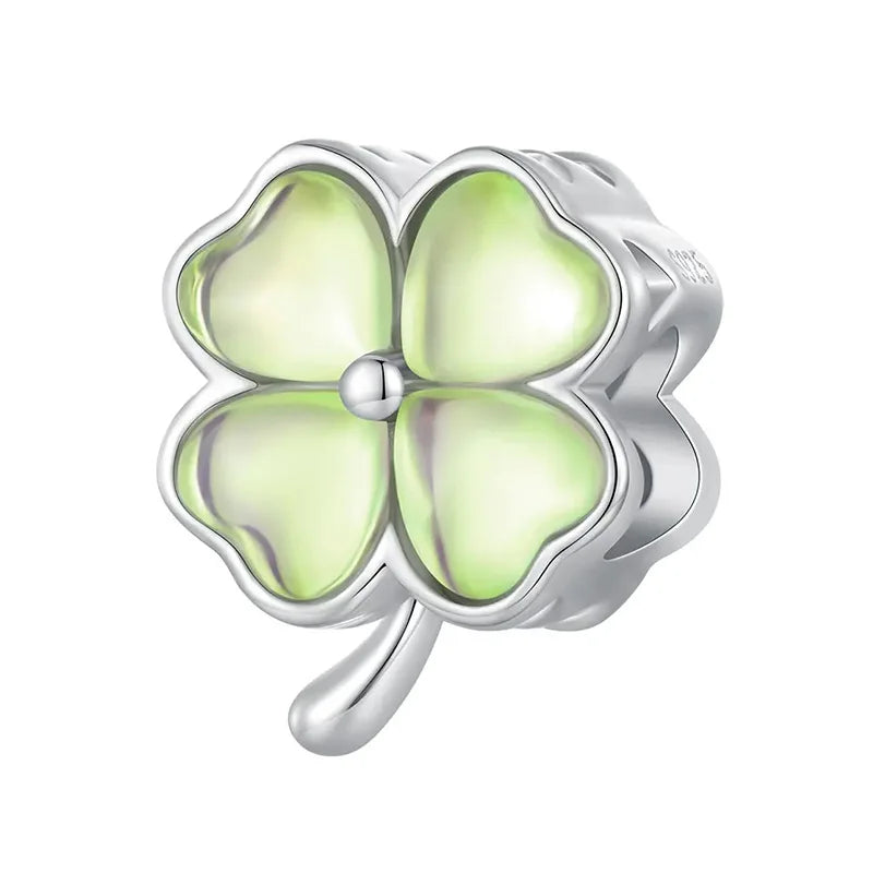 925 sterling silver clover charm bead  with pale-green glass petals | Livory by Asttery