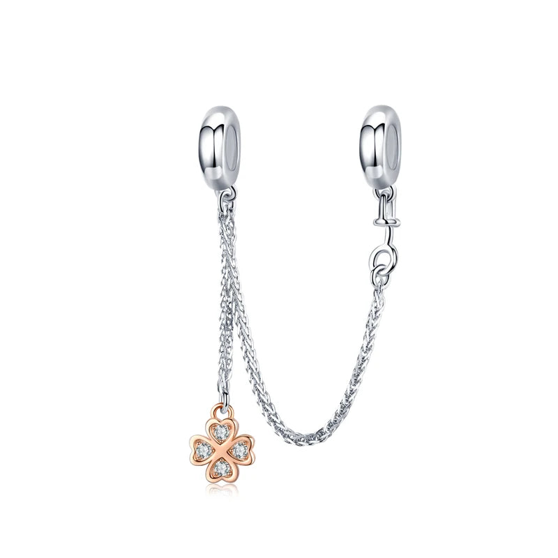 925 Sterling Silver safety chain with rose gold clover pendant | Asttery
