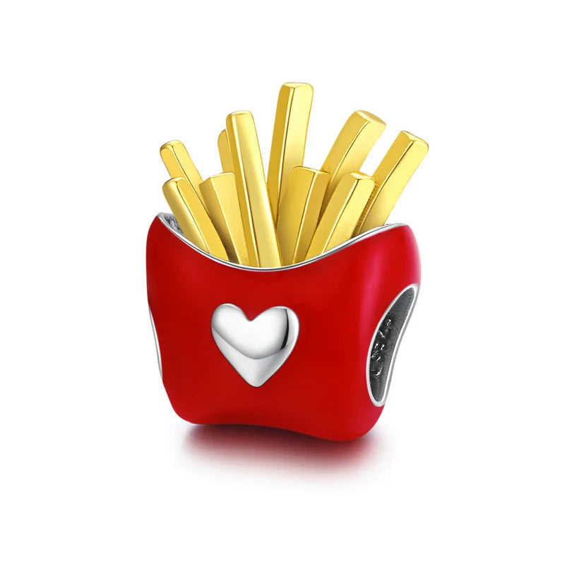 Fravie charm in 925 sterling silver with red enamel and yellow fries | Asttery