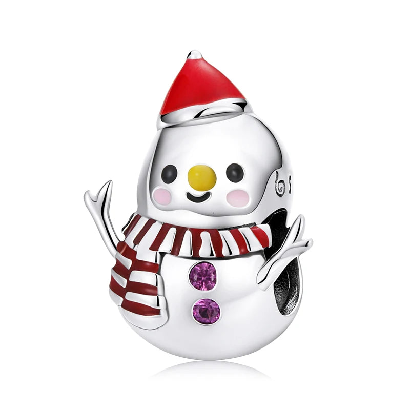 925 sterling silver snowman charm bead with red hat and striped scarf | Frosty by Asttery.