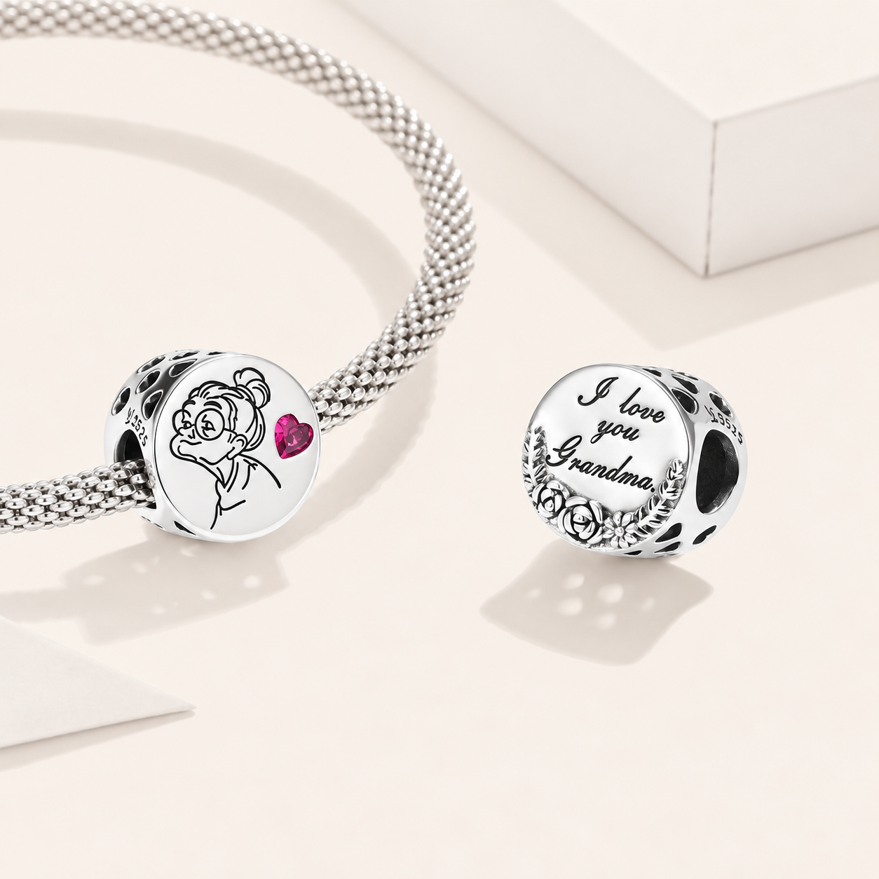925 Sterling Silver Grandma Love Charm Bead with Pink Heart CZ – Grandma Love | Asttery