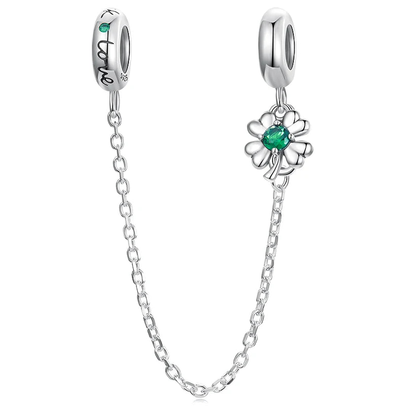 Minthar safety chain in 925 sterling silver with green cubic zirconia | Asttery