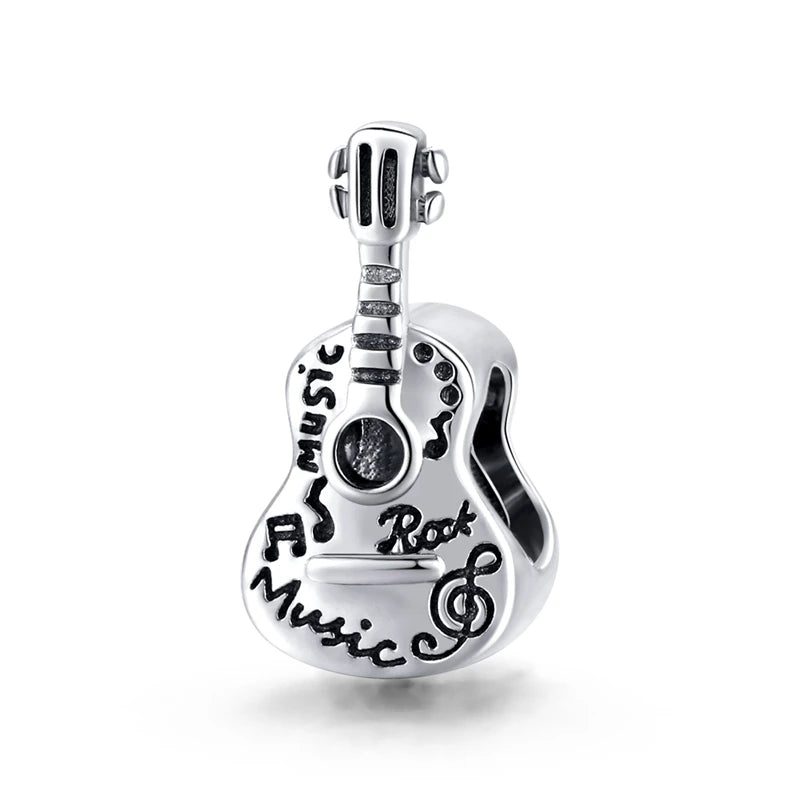 Sterling silver Sonelle guitar charm with engraved musical notes, Asttery
