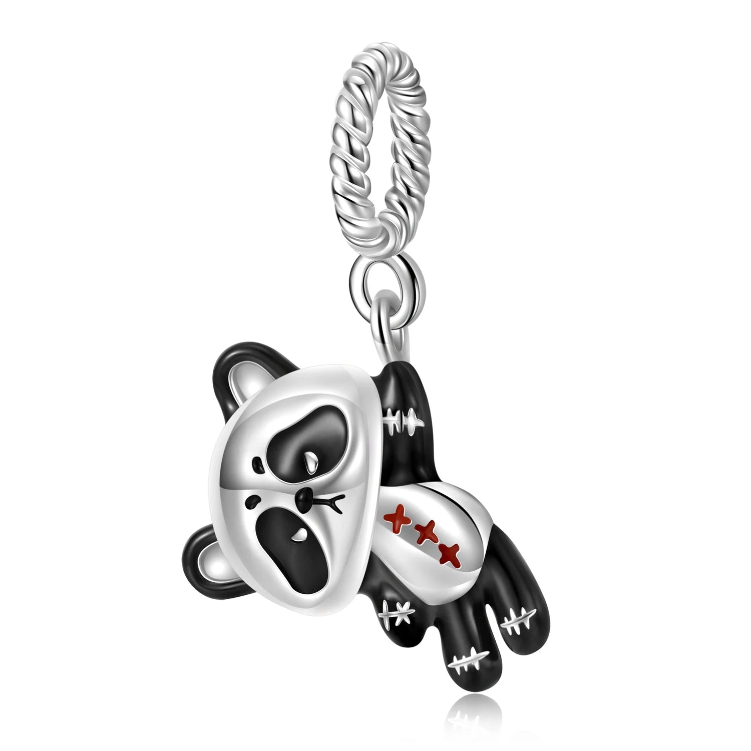Hanging panda charm with black, white, and red enamel details | Asttery
