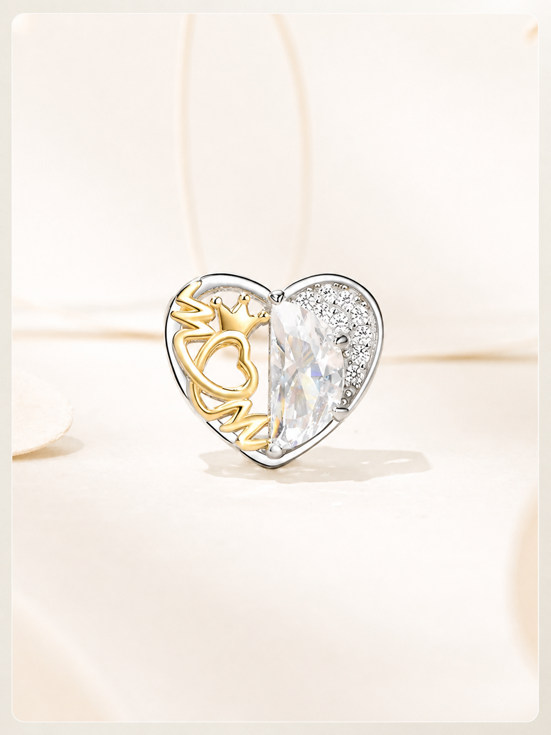 Heart mom crown charm with zirconia  | Asttery