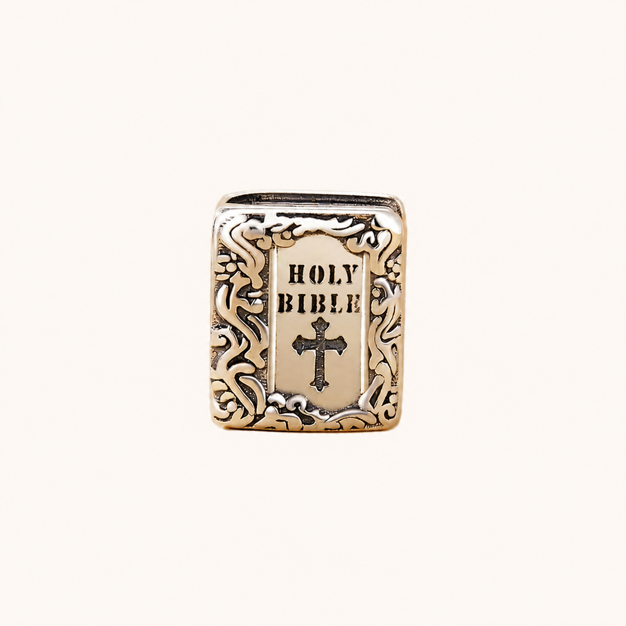 925 sterling silver Holy Bible charm bead with engraved cross | Asttery