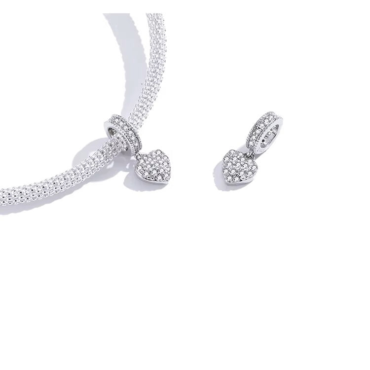 Illeor charm in 925 silver and cubic zirconia, heart-shaped | Asttery