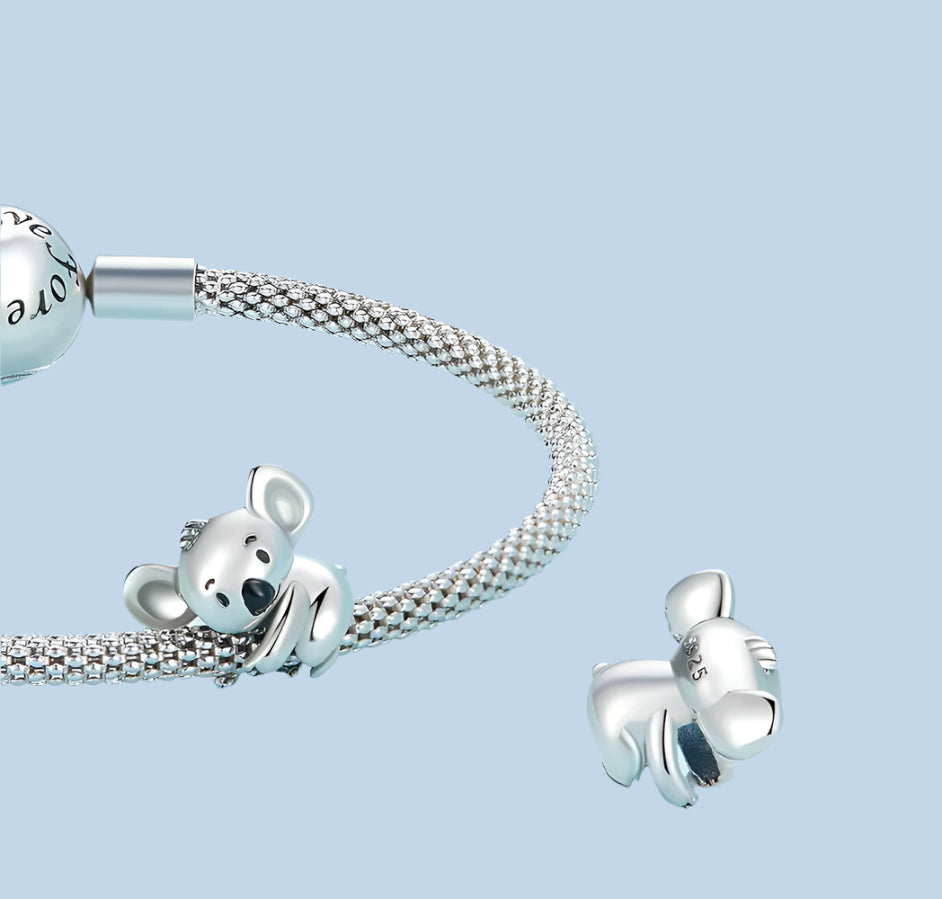 Sterling silver koala charm with delicate enamel details | Asttery