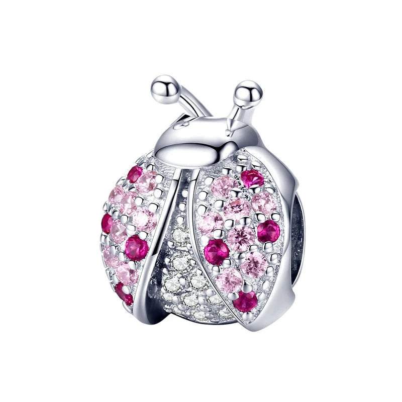 Mavielle ladybug charm in 925 sterling silver with pink and white zirconias | Asttery