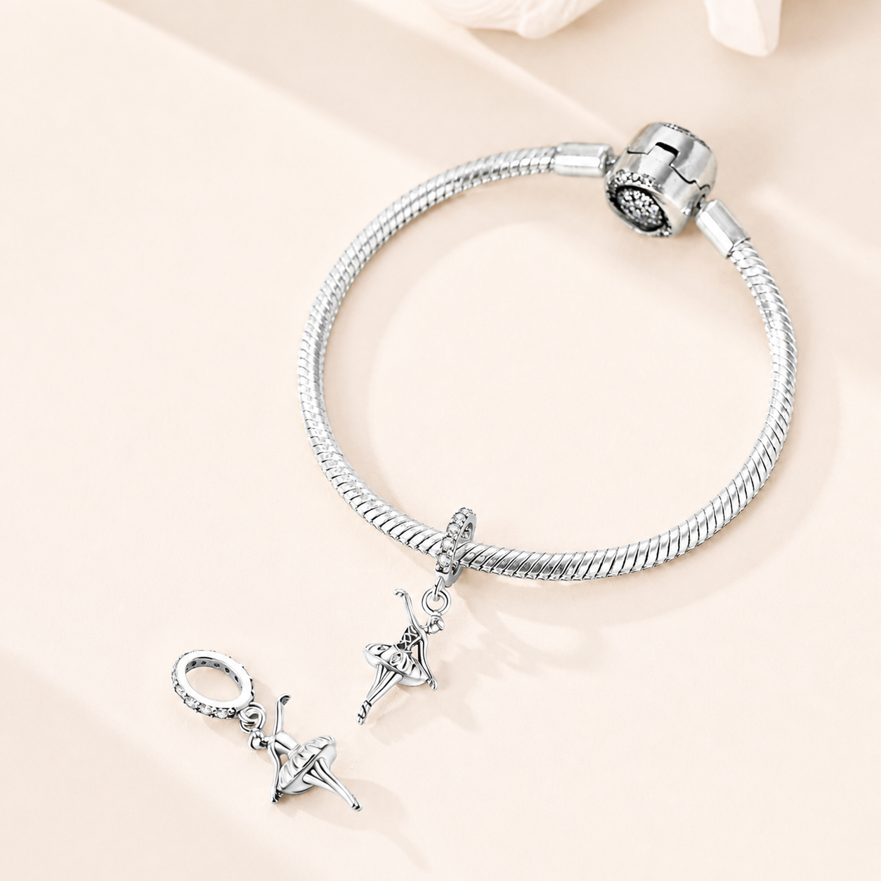 ballerina charm styled on a silver bracelet, compatible with most European-style charm bracelets | Asttery