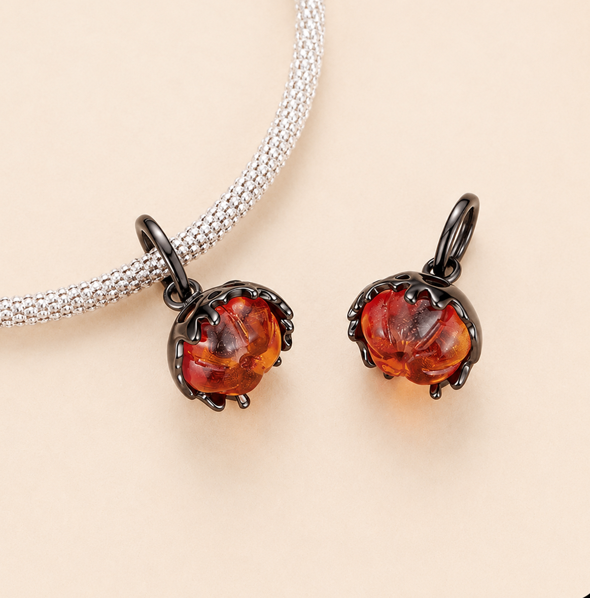Loomir, jack-o'-lantern charm with soft smile and autumn-toned glass | Asttery