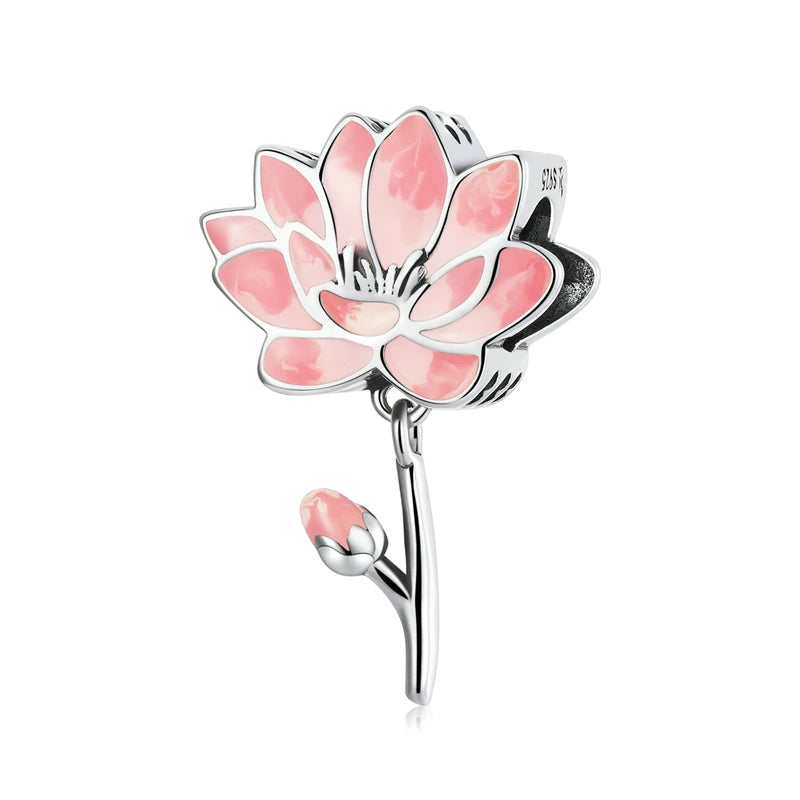 925 Sterling Silver flower charm with pink enamel – Lotis by Asttery