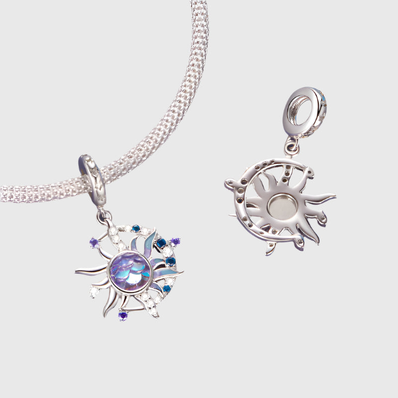 Celestial charm in polished silver featuring violet, blue, and white zirconias | Asttery