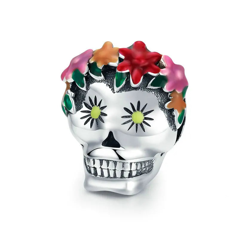 925 sterling silver skull charm with colourful enamel | Asttery