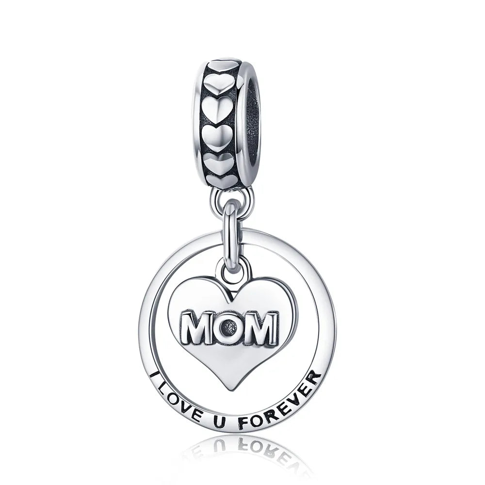 925 Sterling Silver MOM charm with heart and “I love u forever” engraving | Asttery