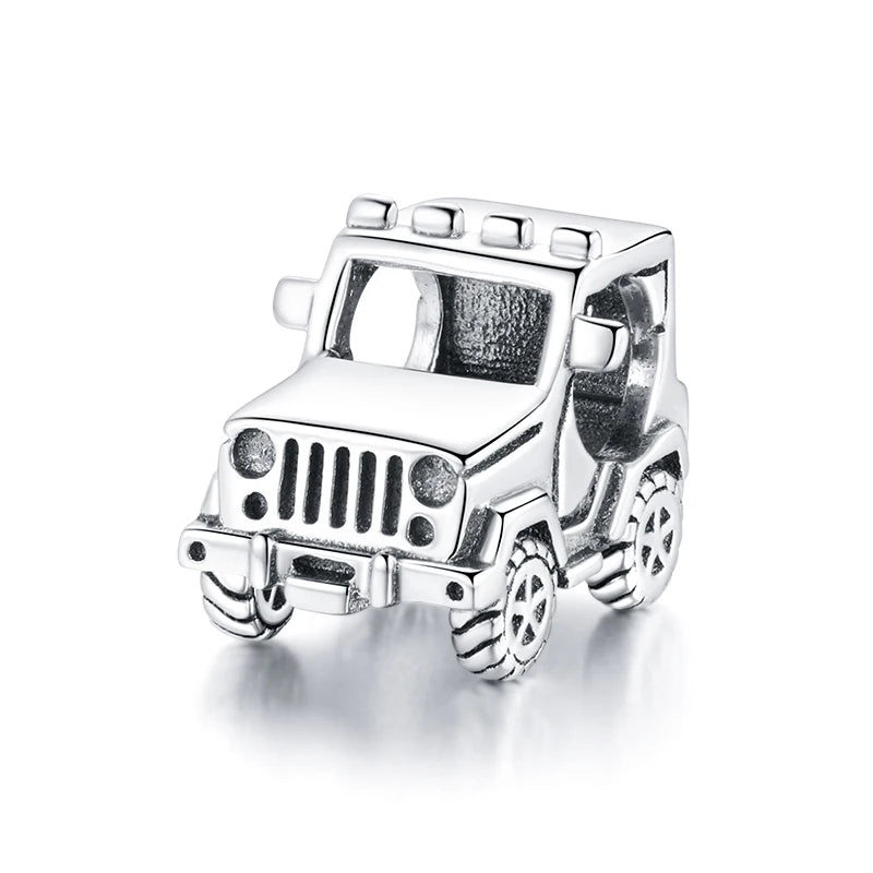 Solvian charm in 925 sterling silver with detailed jeep shape and polished finish | Asttery