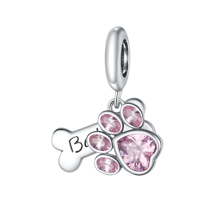 Amevi charm in 925 sterling silver with paw print and “Baby” bone | Asttery