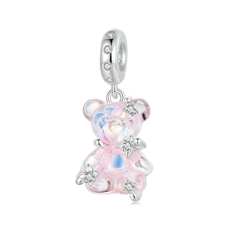 925 Sterling Silver Charm – Melivie with pink resin and zirconia | Asttery