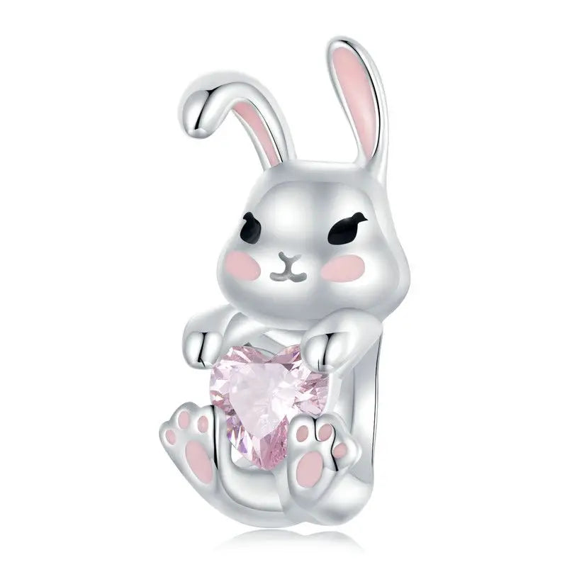 Serelle charm in 925 sterling silver with delicate bunny and soft pink heart | Asttery