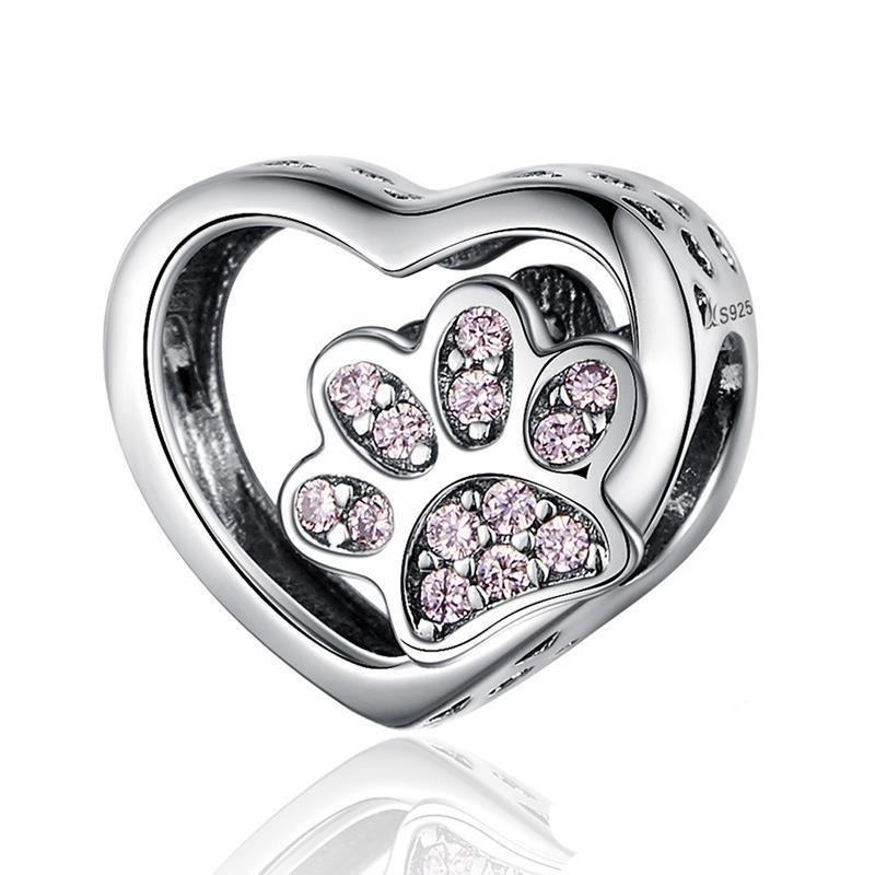 Vetarri charm in 925 sterling silver with pink paw design | Asttery