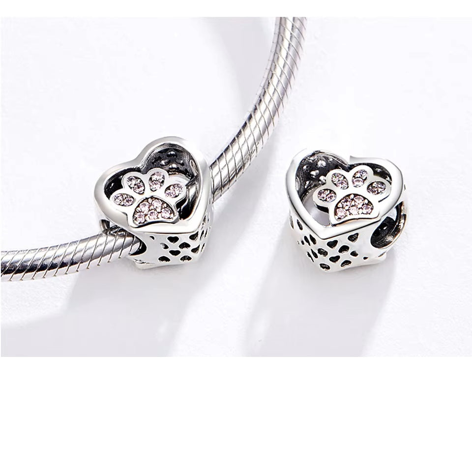 Pet memory charm Vetarri in silver with pink crystals | Asttery