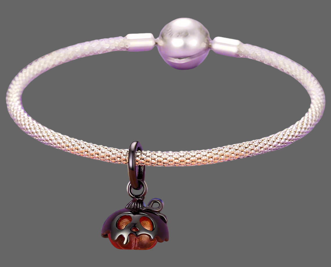 Pumpkin-shaped charm in black-plated silver with orange glass body | Asttery