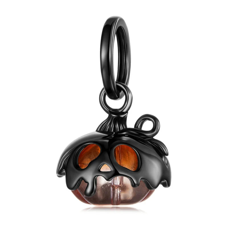 Pumpkin charm in black-plated silver with glowing orange glass body | Asttery