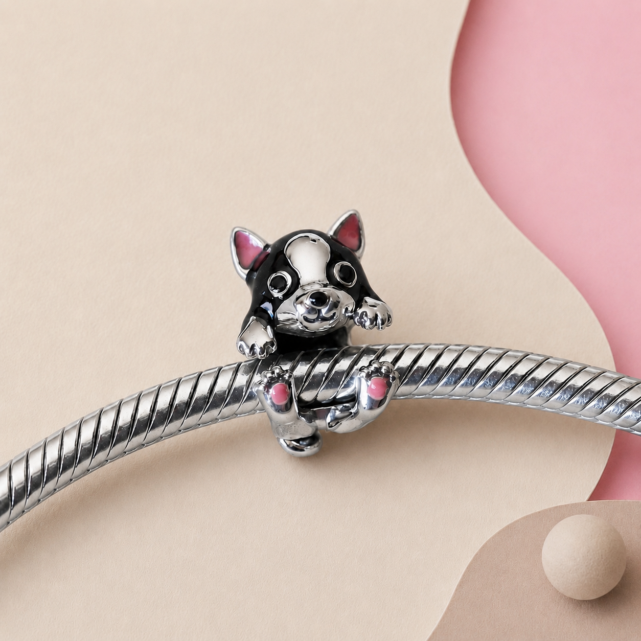 925 sterling silver Puppy charm in 925 silver with cute expression and paws up | Asttery