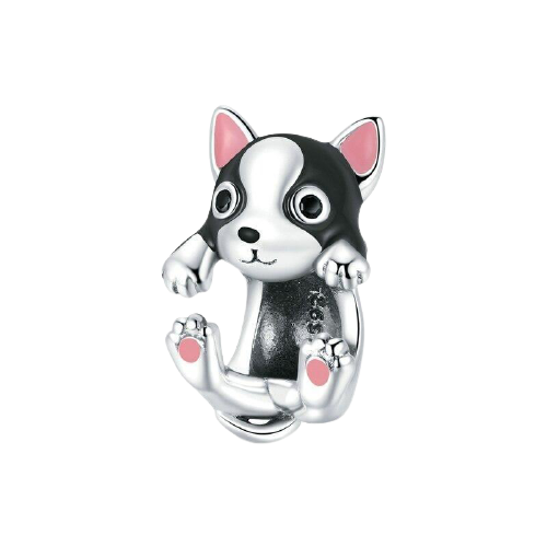 Sterling silver dog charm Yvok with pink and black enamel | Asttery