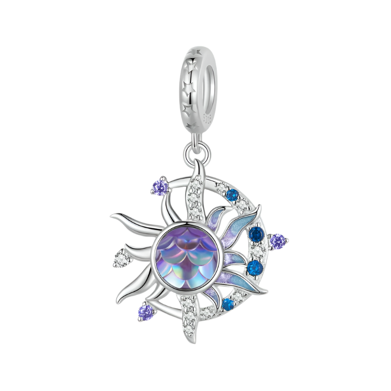 Lunariël charm in 925 sterling silver with iridescent stone and sun-moon design | Asttery