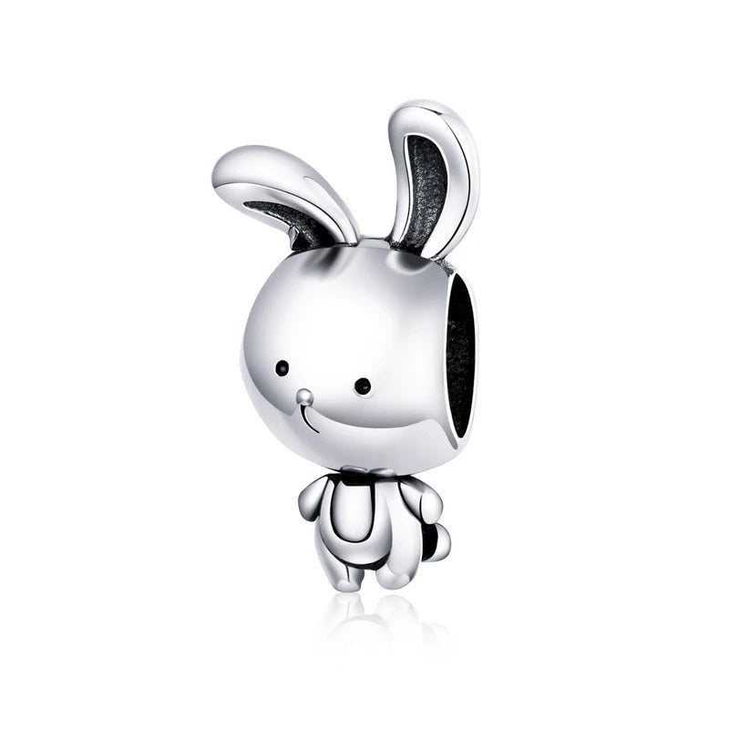 Anevin silver bunny charm in 925 sterling silver with smooth finish and gentle expression,  Asttery