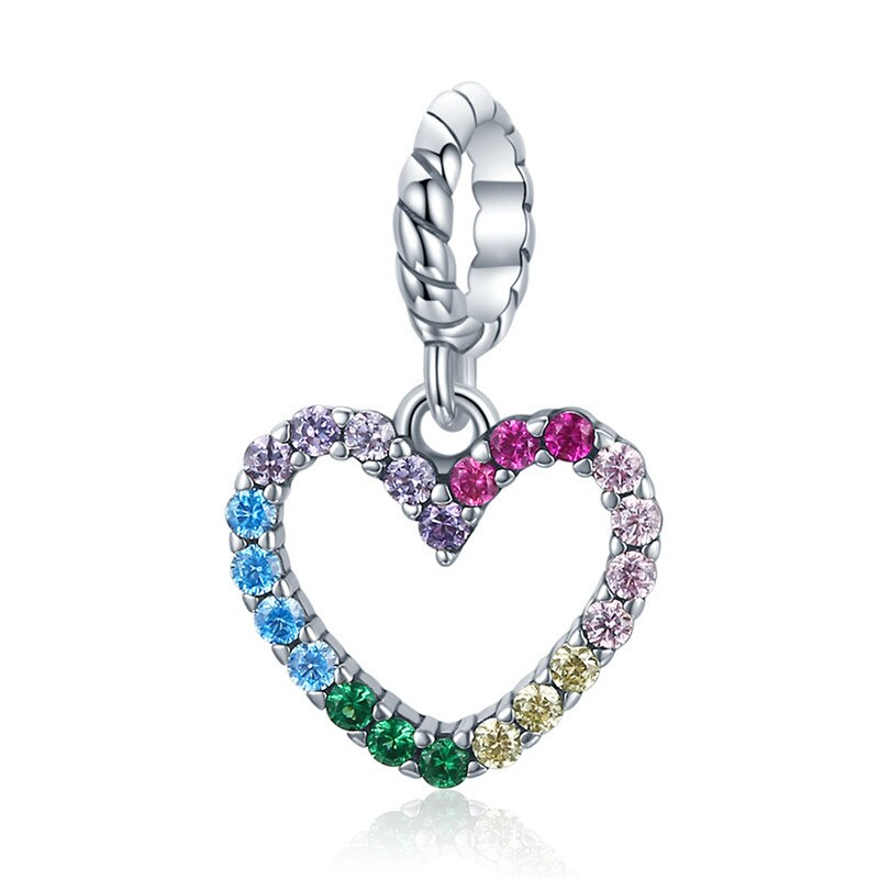 Colourful heart-shaped charm in 925 sterling silver with multicolour zirconia | Asttery