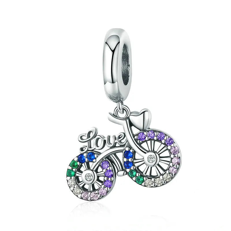 Lovari bicycle charm in 925 silver with colorful zirconias and “Love” detail | Asttery